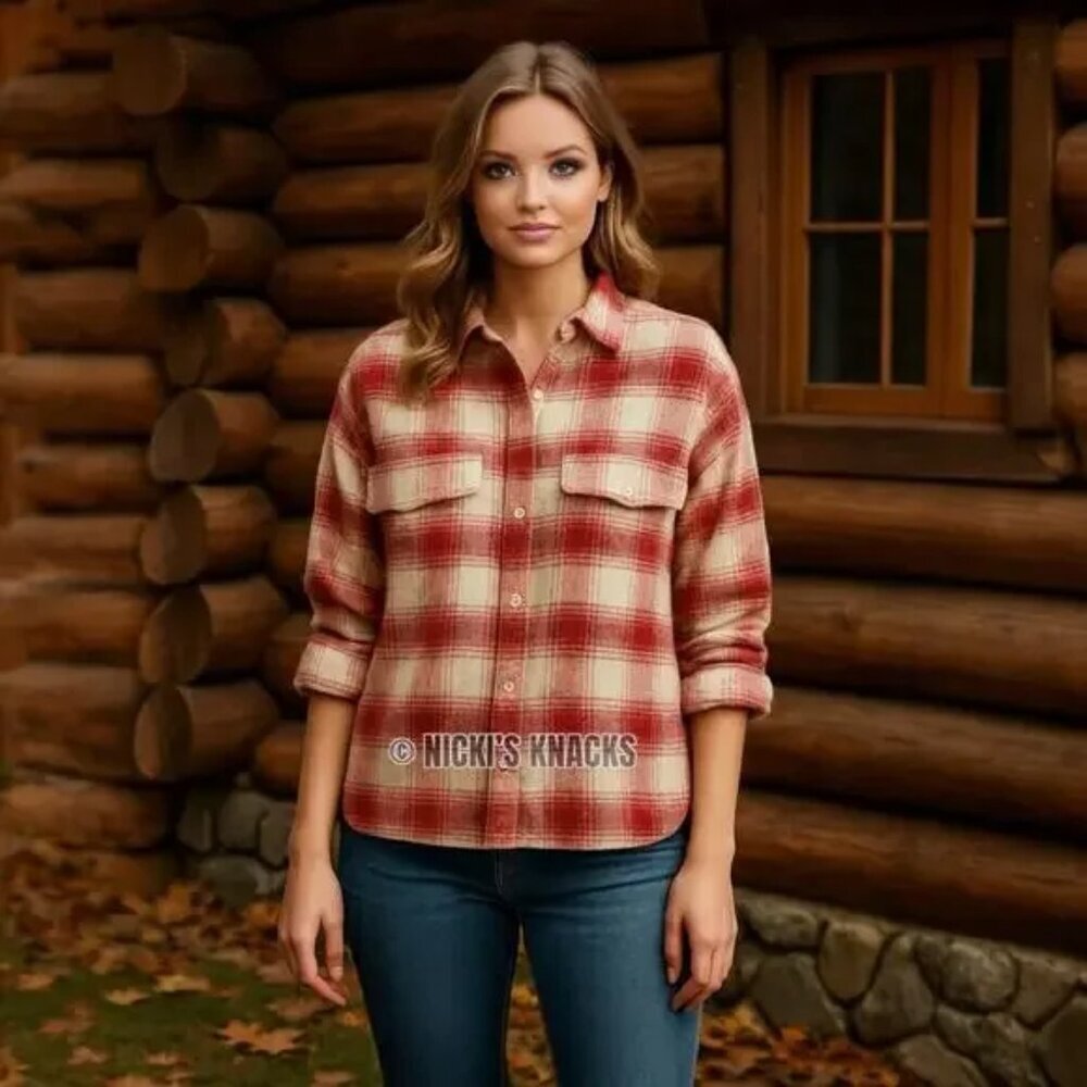 NWT AG Adriano Goldschmied Smith Flannel Plaid Button Down Shirt Red White Sz. S